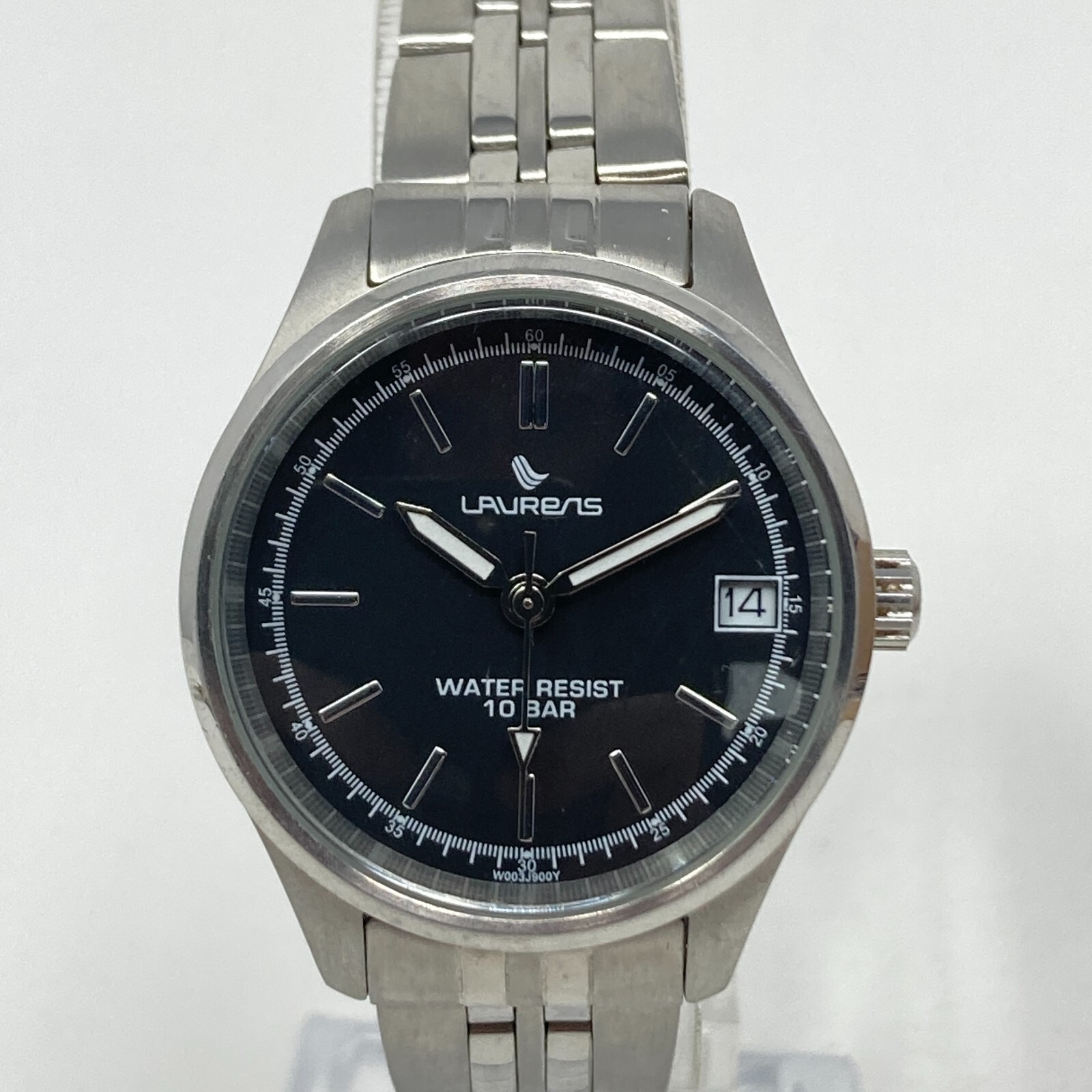 Vtg Laurens Womens Watch 30mm Silver Tone Date Black Dial 100m New Battery 7.25"